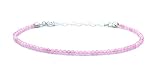 Pulsera de mujer piedra natural cuarzo rosa de 2mm de grosor plata de primera ley ajustable de 16mm...