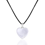 cotigo Colgante Piedra Natural de Corazón Cuarzo Blanco - Collar Hilo Encerado - Corazón de piedra...