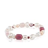 TOUS Pulsera de Perlas, Granate, Rodonita y Cuarzo para Mujer con Motivo de Oso en Plata de Primera...