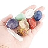 Juego de varita de cuarzo transparente y piedras de 7 chakra de cristal, jaspe rojo, ojo de tigre,...