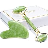 BAIMEI Gua Sha y Rodillo De Jade Tool, Masajeador Facial y De Cuello, Gua Sha Alivia, Calma y Relaja...