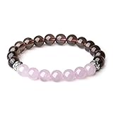 COAI® Cuarzo Rosa y Cuarzo Ahumado Pulsera Yoga Brazalete Mala