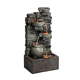 Teamson Home Fuente de Agua 4 Niveles Piedra Gris Exterior LED