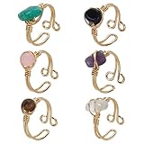 FINGERINSPIRE 6 anillos ajustables envueltos en alambre dorado, anillos irregulares de cristal con...