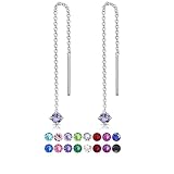 Pendientes Largos Mujer en Plata con Cristales Swarovski 3 mm - Pendientes Colgantes Largos con...