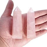 Varitas de cristal de cuarzo rosa, 2 varitas de cuarzo rosa de 8 cm a 9 cm, torre de cuarzo rosa,...