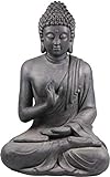 Stone-Lite Figura de Buda Sentado con Gesto de la Mano - para casa y jardín - Altura 73 cm - Negro