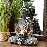 INtrenDU - Figura decorativa con diseño de Buda chino de 31 cm. con candelabro, decoración zen...