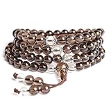 COAI® Pulsera Collar Budista de 108 Cuentas de 6mm Cuarzo Ahumado Meditación Mala