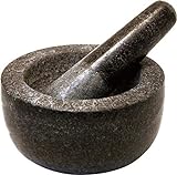 JADE TEMPLE Mortero de Piedra con Maja, Granito Macizo con 13 cm de diámetro y 7 cm de Altura, Gris