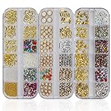 Mwoot Piedras de piedras preciosas de arte de uñas, 3 cajas de diamantes de imitación mixtas (900...